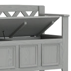 Banc de rangement en bois massif – Marron foncé / Gris / Blanc / Noir, avec couvercle à charnière, 2 places
