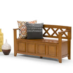 Banc de rangement en bois massif – Marron foncé / Gris / Blanc / Noir, avec couvercle à charnière, 2 places
