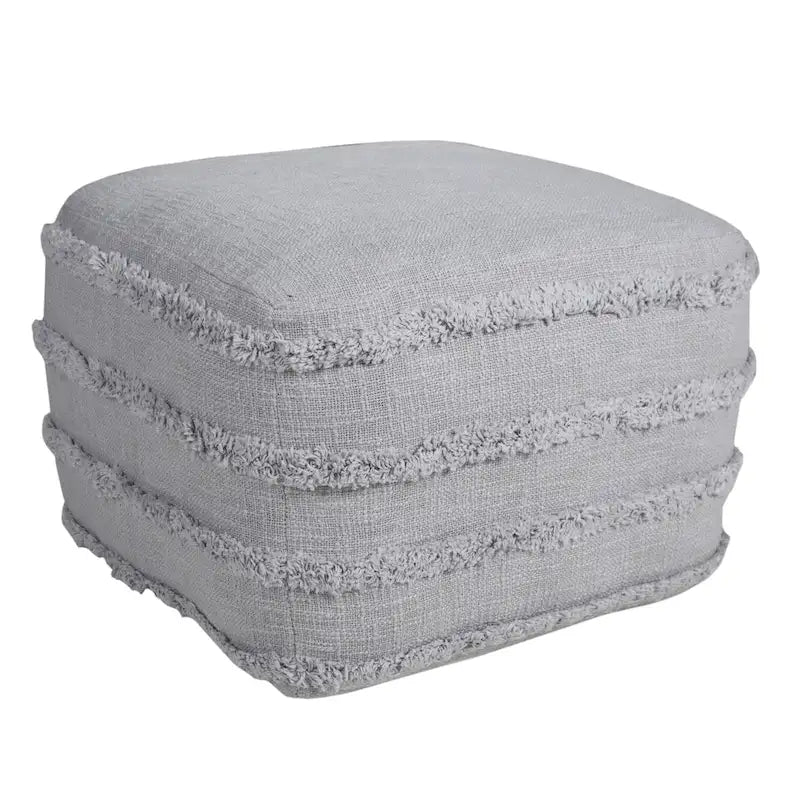 Pouf ottoman rayé en coton gris clair / marine / beige / bleu layette – 1 personne