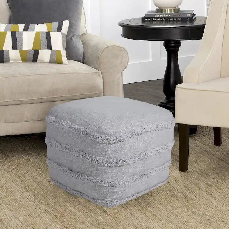 Pouf ottoman rayé en coton gris clair / marine / beige / bleu layette – 1 personne