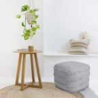 Pouf ottoman rayé en coton gris clair / marine / beige / bleu layette – 1 personne