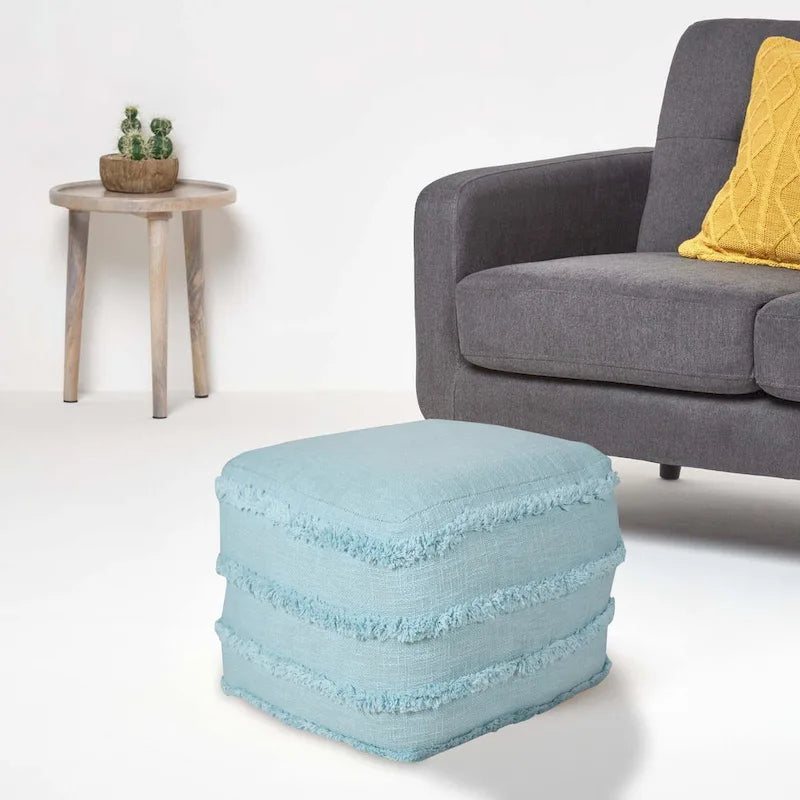 Pouf ottoman rayé en coton gris clair / marine / beige / bleu layette – 1 personne