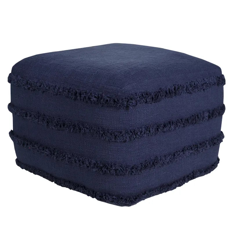 Pouf ottoman rayé en coton gris clair / marine / beige / bleu layette – 1 personne