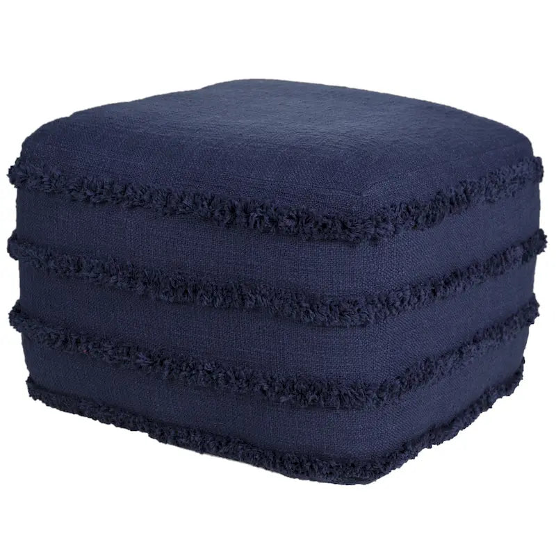 Pouf ottoman rayé en coton gris clair / marine / beige / bleu layette – 1 personne