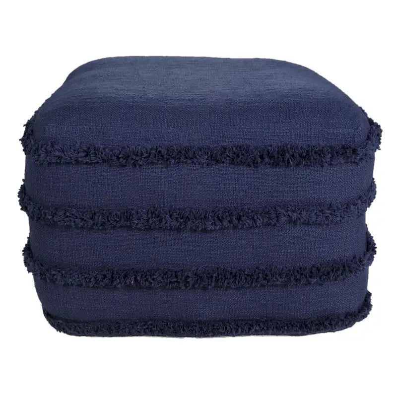 Pouf ottoman rayé en coton gris clair / marine / beige / bleu layette – 1 personne