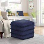 Pouf ottoman rayé en coton gris clair / marine / beige / bleu layette – 1 personne