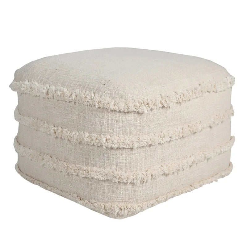 Pouf ottoman rayé en coton gris clair / marine / beige / bleu layette – 1 personne