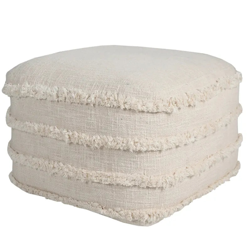 Pouf ottoman rayé en coton gris clair / marine / beige / bleu layette – 1 personne