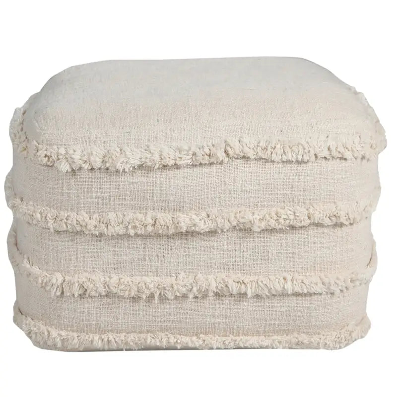 Pouf ottoman rayé en coton gris clair / marine / beige / bleu layette – 1 personne