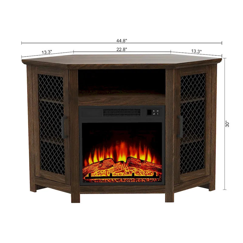 Meuble TV 113,8 cm avec cheminée électrique 45,7 cm et étagères — Blanc/Marron, 1 personne
