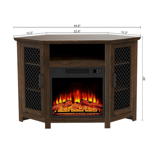 Meuble TV 113,8 cm avec cheminée électrique 45,7 cm et étagères — Blanc/Marron, 1 personne