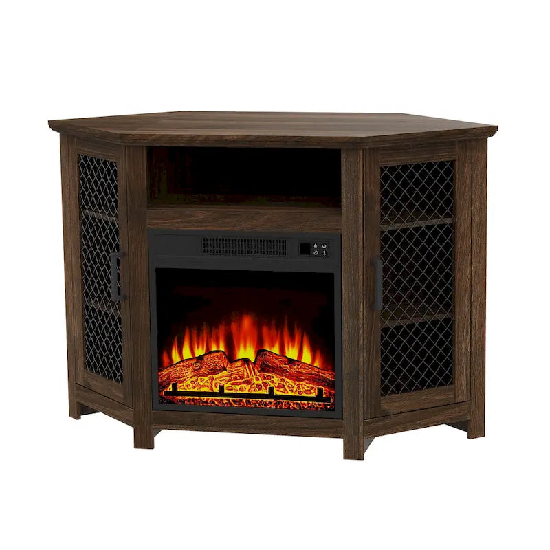 Meuble TV 113,8 cm avec cheminée électrique 45,7 cm et étagères — Blanc/Marron, 1 personne
