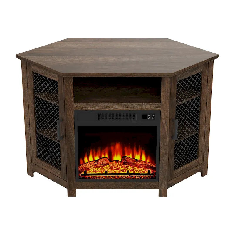 Meuble TV 113,8 cm avec cheminée électrique 45,7 cm et étagères — Blanc/Marron, 1 personne