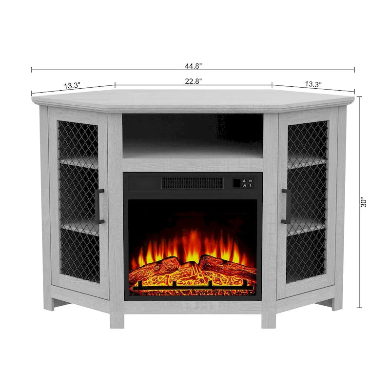 Meuble TV 113,8 cm avec cheminée électrique 45,7 cm et étagères — Blanc/Marron, 1 personne