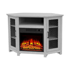 Meuble TV 113,8 cm avec cheminée électrique 45,7 cm et étagères — Blanc/Marron, 1 personne
