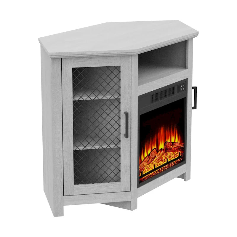 Meuble TV 113,8 cm avec cheminée électrique 45,7 cm et étagères — Blanc/Marron, 1 personne