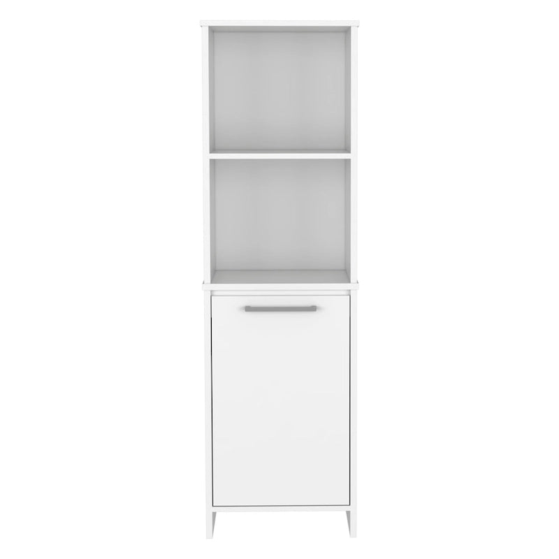 Meuble de rangement blanc à porte unique avec étagères ouvertes