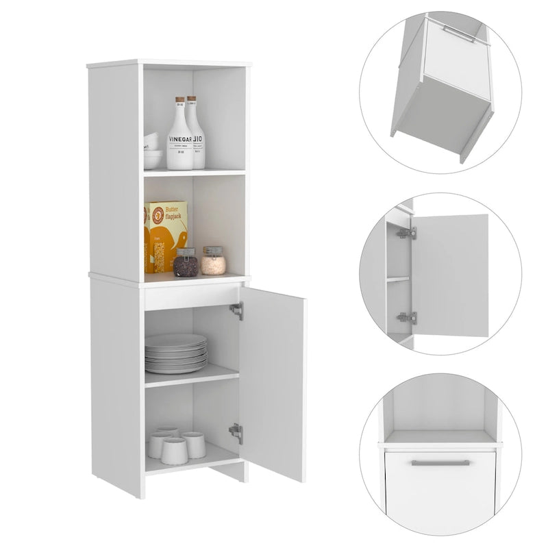 Meuble de rangement blanc à porte unique avec étagères ouvertes