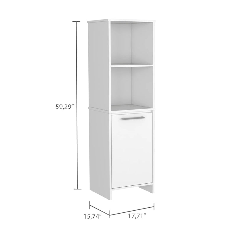 Meuble de rangement blanc à porte unique avec étagères ouvertes