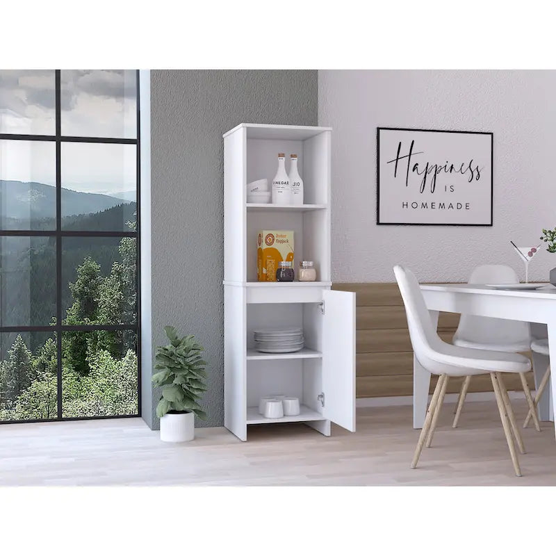 Meuble de rangement blanc à porte unique avec étagères ouvertes