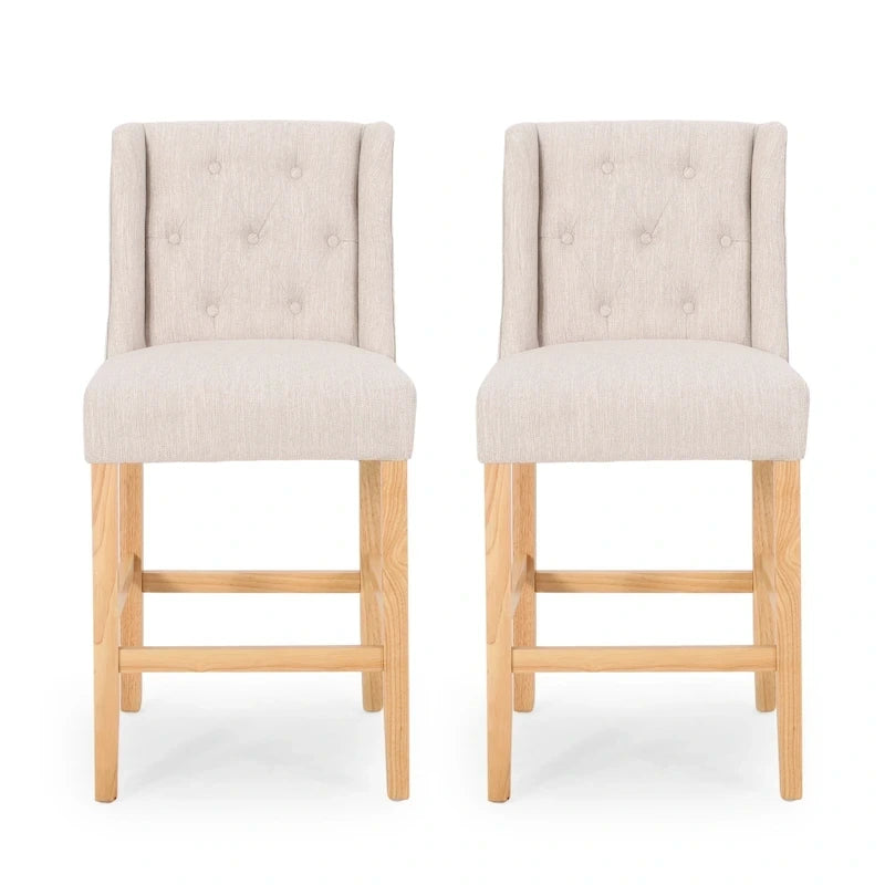 Tabourets de comptoir à dossier haut capitonnés, lot de 2 – Beige / Gris clair / Bleu clair