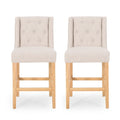 Tabourets de comptoir à dossier haut capitonnés, lot de 2 – Beige / Gris clair / Bleu clair
