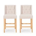 Tabourets de comptoir à dossier haut capitonnés, lot de 2 – Beige / Gris clair / Bleu clair