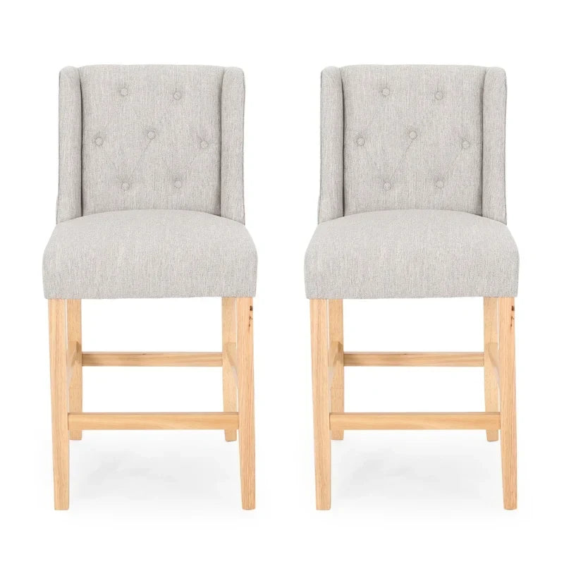Tabourets de comptoir à dossier haut capitonnés, lot de 2 – Beige / Gris clair / Bleu clair