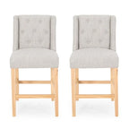 Tabourets de comptoir à dossier haut capitonnés, lot de 2 – Beige / Gris clair / Bleu clair