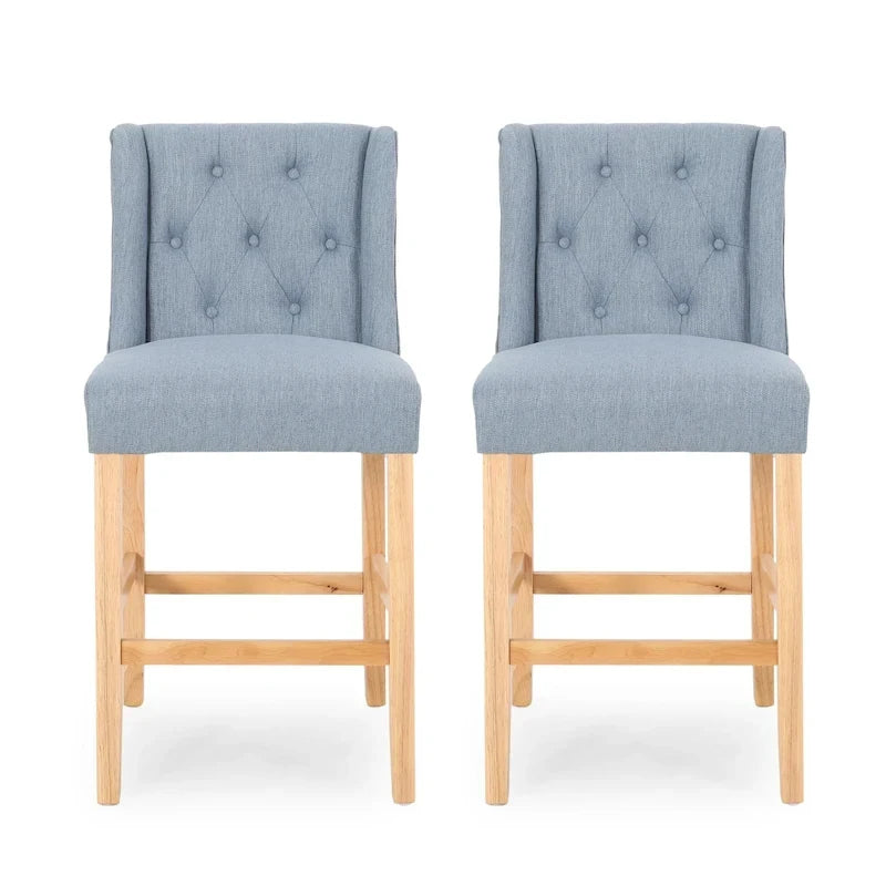 Tabourets de comptoir à dossier haut capitonnés, lot de 2 – Beige / Gris clair / Bleu clair