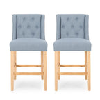 Tabourets de comptoir à dossier haut capitonnés, lot de 2 – Beige / Gris clair / Bleu clair