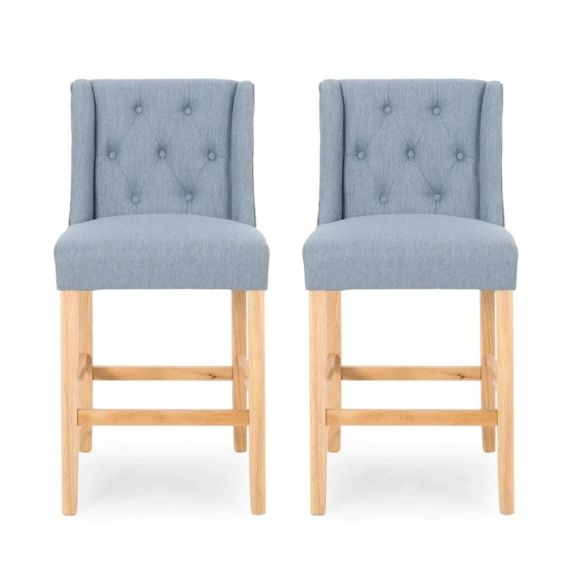 Tabourets de comptoir à dossier haut capitonnés, lot de 2 – Beige / Gris clair / Bleu clair