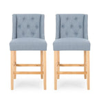 Tabourets de comptoir à dossier haut capitonnés, lot de 2 – Beige / Gris clair / Bleu clair
