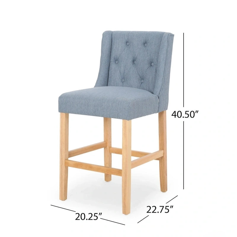 Tabourets de comptoir à dossier haut capitonnés, lot de 2 – Beige / Gris clair / Bleu clair