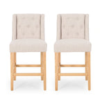 Tabourets de comptoir à dossier haut capitonnés, lot de 2 – Beige / Gris clair / Bleu clair