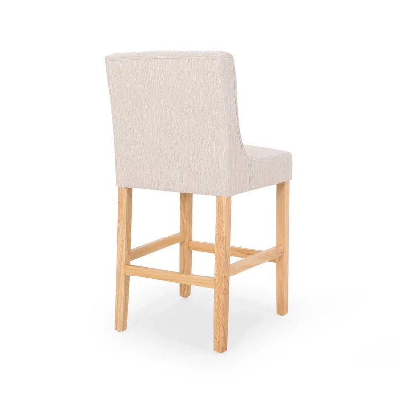 Tabourets de comptoir à dossier haut capitonnés, lot de 2 – Beige / Gris clair / Bleu clair