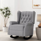 Fauteuil à bascule à oreilles, 1 place, en tissu beige/gris et marron foncé