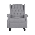 Fauteuil à bascule à oreilles, 1 place, en tissu beige/gris et marron foncé