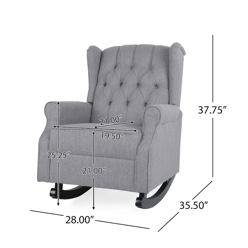 Fauteuil à bascule à oreilles, 1 place, en tissu beige/gris et marron foncé