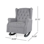 Fauteuil à bascule à oreilles, 1 place, en tissu beige/gris et marron foncé