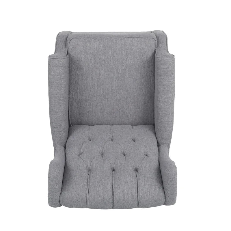 Fauteuil à bascule à oreilles, 1 place, en tissu beige/gris et marron foncé