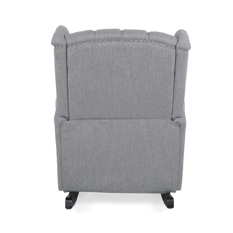 Fauteuil à bascule à oreilles, 1 place, en tissu beige/gris et marron foncé