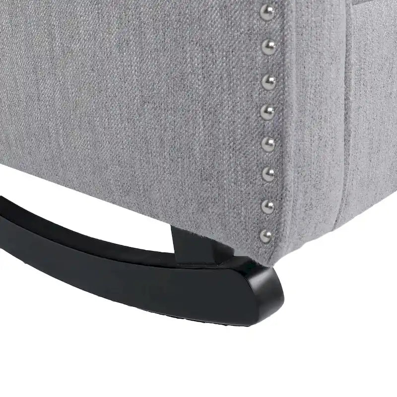 Fauteuil à bascule à oreilles, 1 place, en tissu beige/gris et marron foncé