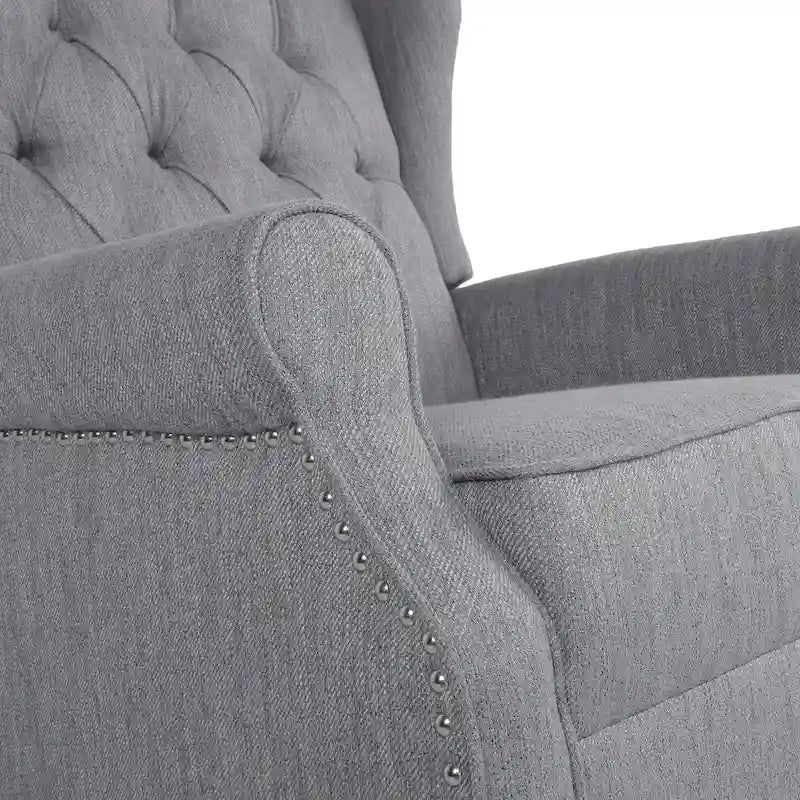 Fauteuil à bascule à oreilles, 1 place, en tissu beige/gris et marron foncé