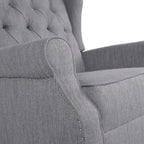 Fauteuil à bascule à oreilles, 1 place, en tissu beige/gris et marron foncé