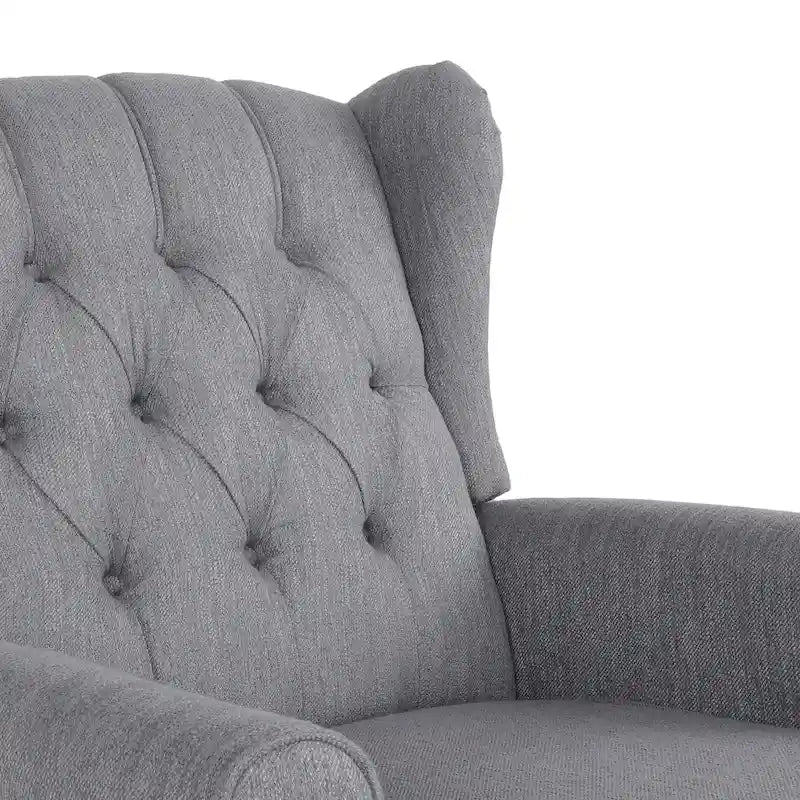 Fauteuil à bascule à oreilles, 1 place, en tissu beige/gris et marron foncé