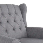 Fauteuil à bascule à oreilles, 1 place, en tissu beige/gris et marron foncé