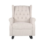Fauteuil à bascule à oreilles, 1 place, en tissu beige/gris et marron foncé