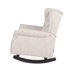 Fauteuil à bascule à oreilles, 1 place, en tissu beige/gris et marron foncé