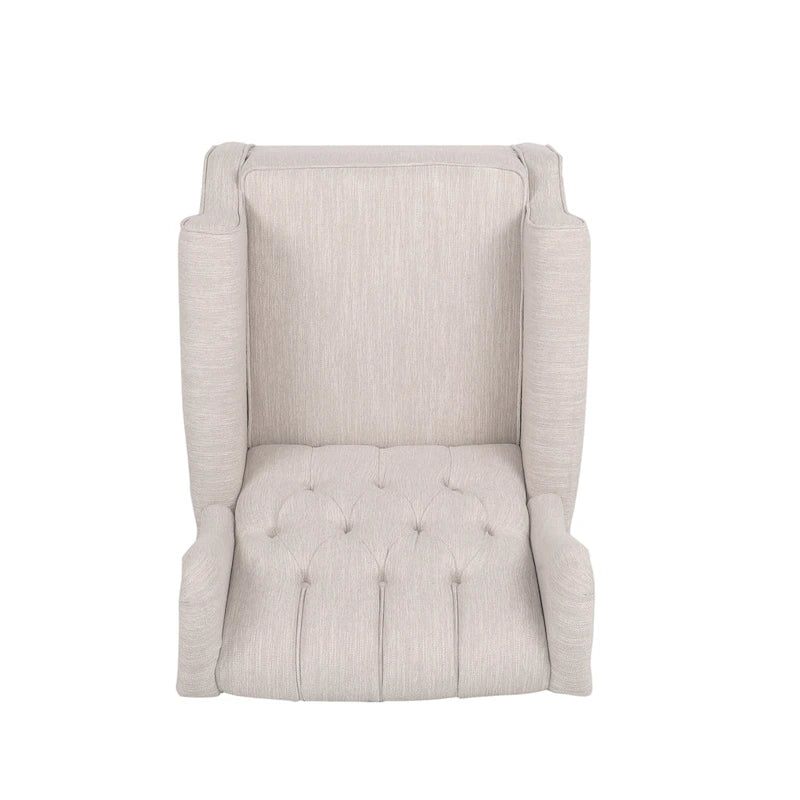 Fauteuil à bascule à oreilles, 1 place, en tissu beige/gris et marron foncé